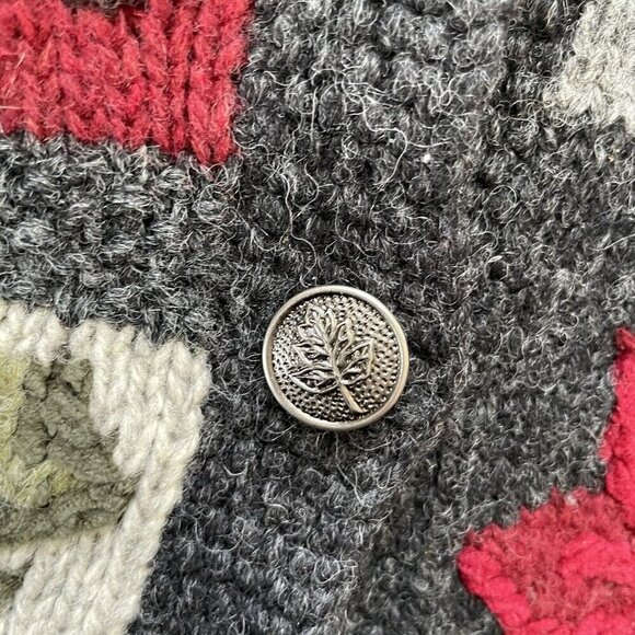 Nomadic Traders Women Cardigan Sz Small Gray Red Wool Embroidered Floral Sweater - Picture 8 of 11
